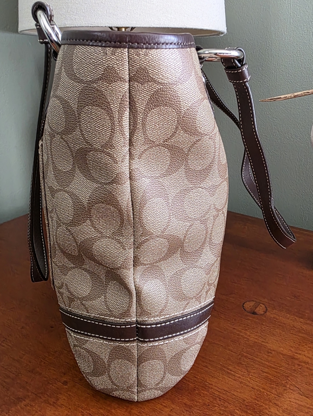 Coach F18393P Peyton Tote Signature Brown Tan Coated Canvas Leather Bag Y2K - Picture 3 of 15